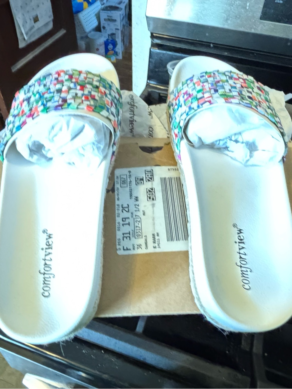 comfortview White Footbed Multicolor Woven Slide Mules